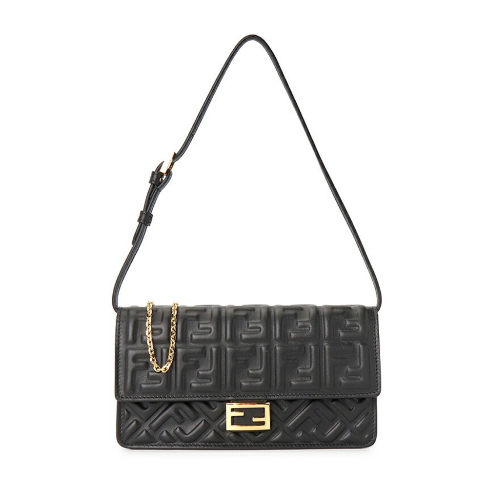 FENDI Baguette Continental Chain Wallet Black nappa leather Shoulder Bag
